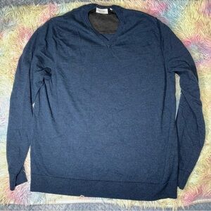 Calvin Klein 100% Soft Fine Merino Preppy V-Neck Navy Blue Sweater Men’s Size XL